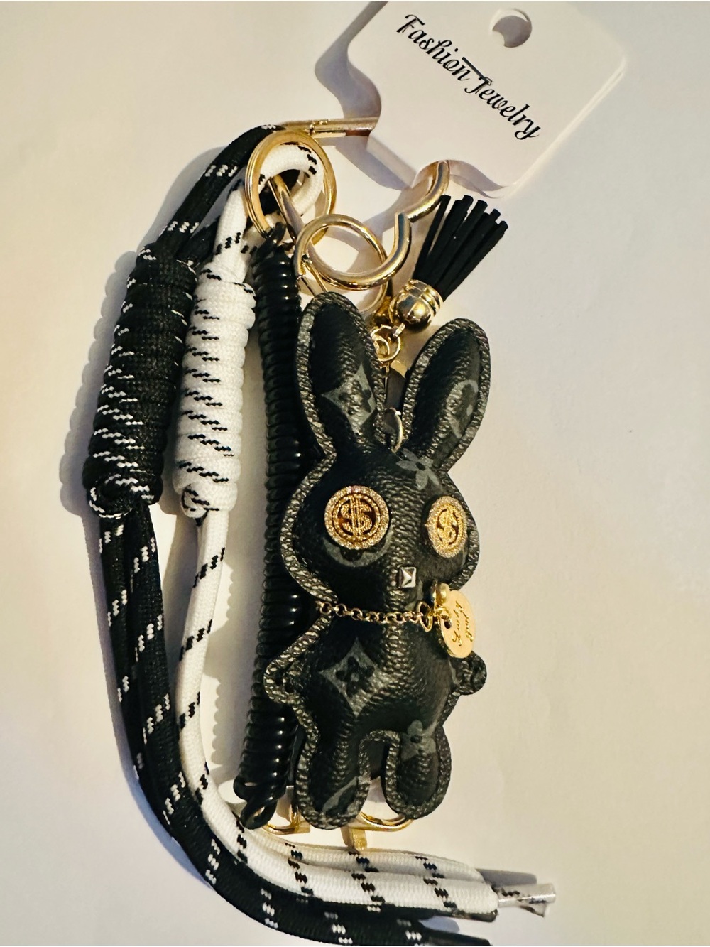Black Bunny Bagcharm/Keychain with Gold Accents